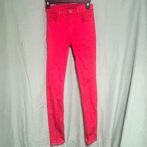 J Brand Coat Shock Coated Red Pink Treated skinny Jeans Low Rise 24